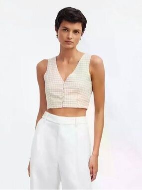 Madewell Gwen Check Vest Crop Top 8 NWT